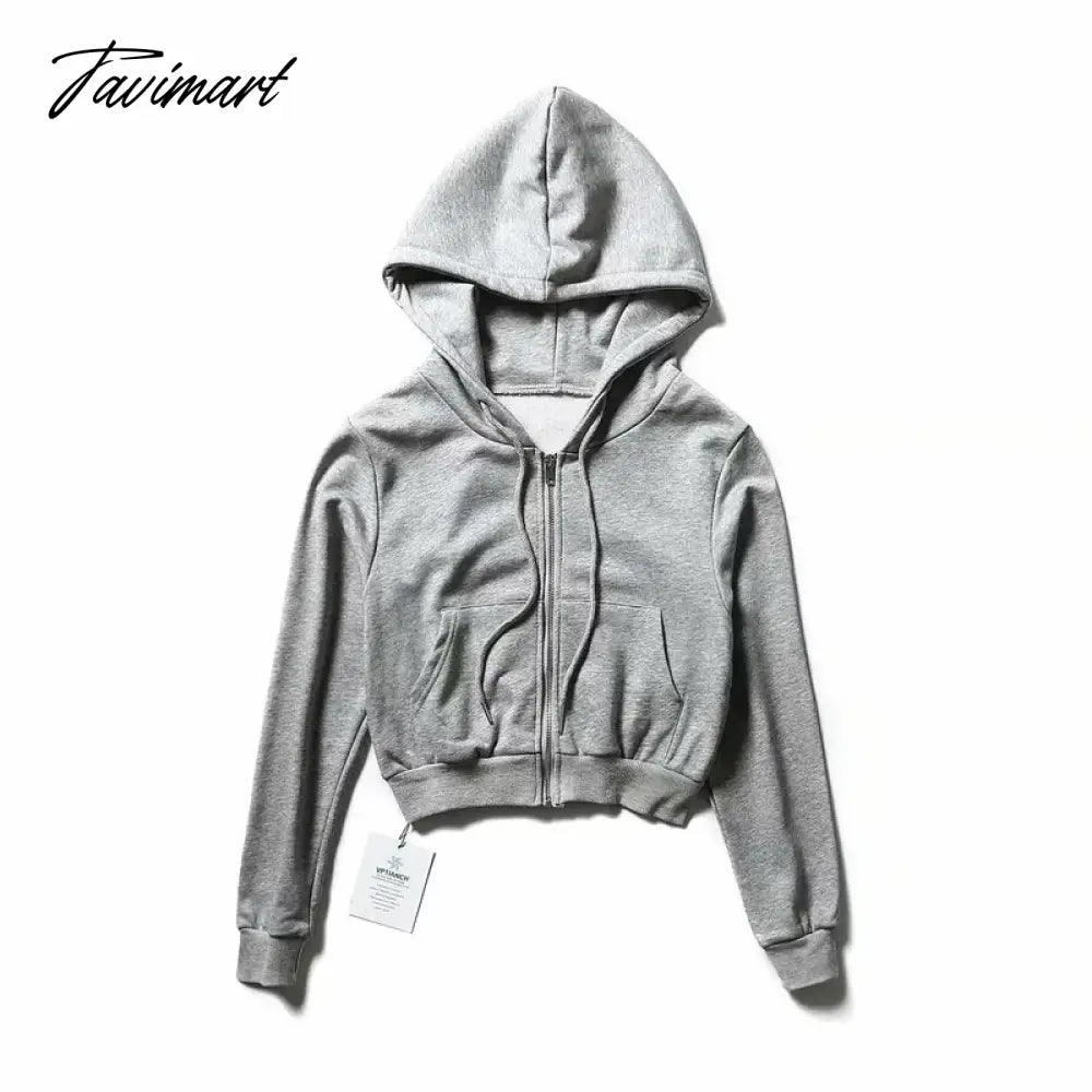 Autumn and winter fashion hooded collar drawstring zipper long-sleeved American short loose fleece hoodie