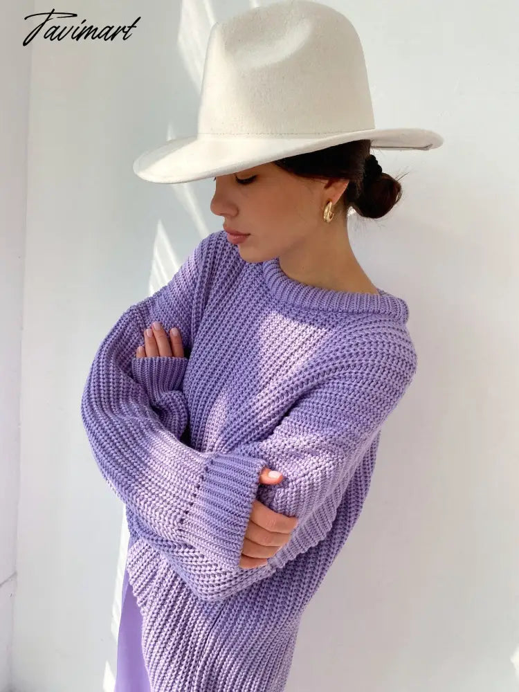 autumn and winter loose thick color round neck pullover oversized sweater women cashmere solid color fashion sweater women