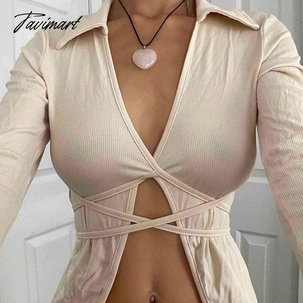 Autumn Trend T-shirt Women Sweater Tops Sexy Lace Up Slim Cardigan Cropped Female Streetwear Y2K Tops Tee Shirts