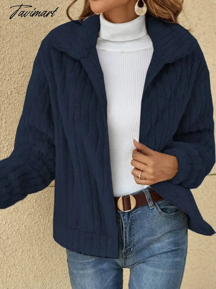 Autumn Winter New Fashion Women'S Warm Plush Zipper Top Cardigan Jacket Ladies Coat Jacket Casual Turn Down Collar Short Jacket
