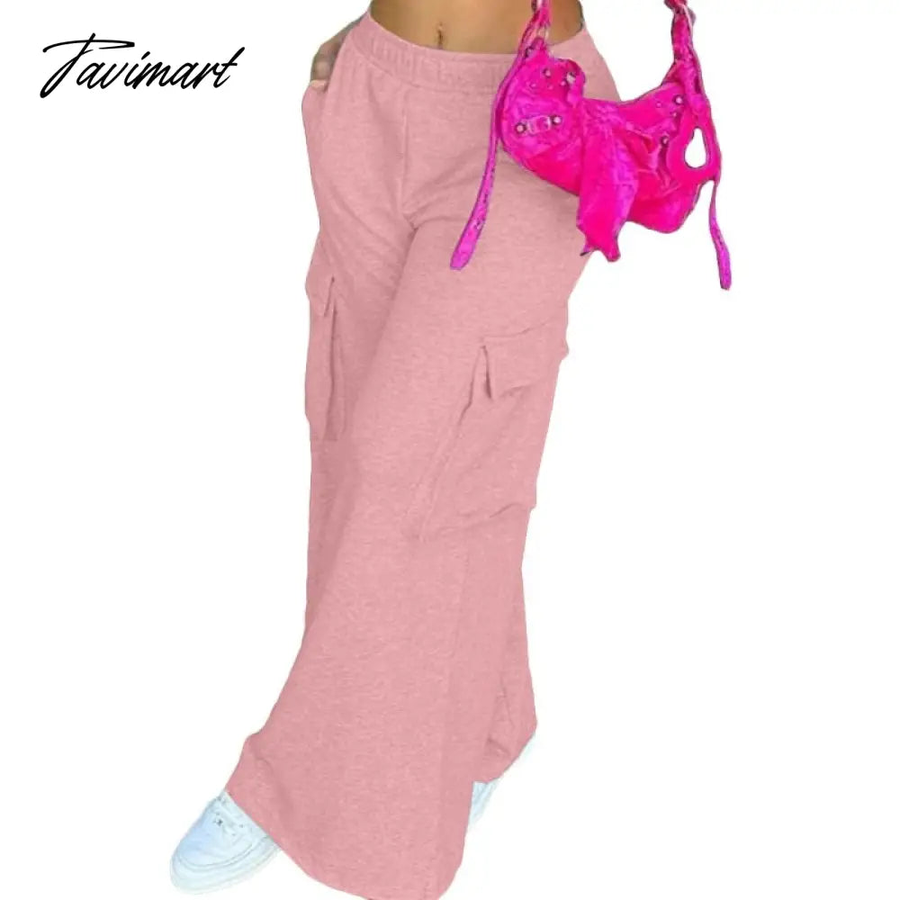 Autumn Winter Thick Cotton Wide Leg Long Pants Women Cargo Style Elastic Waist Pockets Loose Casual Trousers Female Streetwear