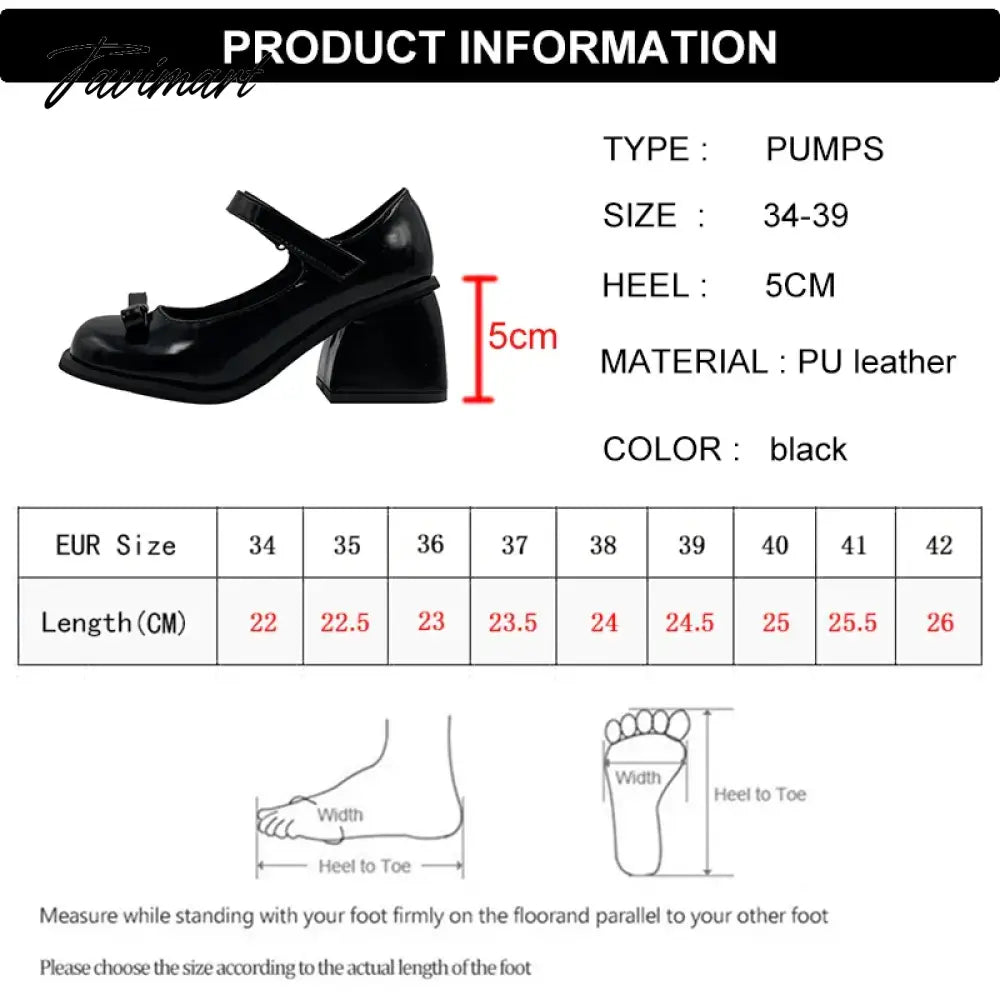 Black Thick Heel Mary Jane Shoes Woman Vintage Bowknot Pu Leather Pumps Woman Round Toe Gothic Lolita Shoes Female
