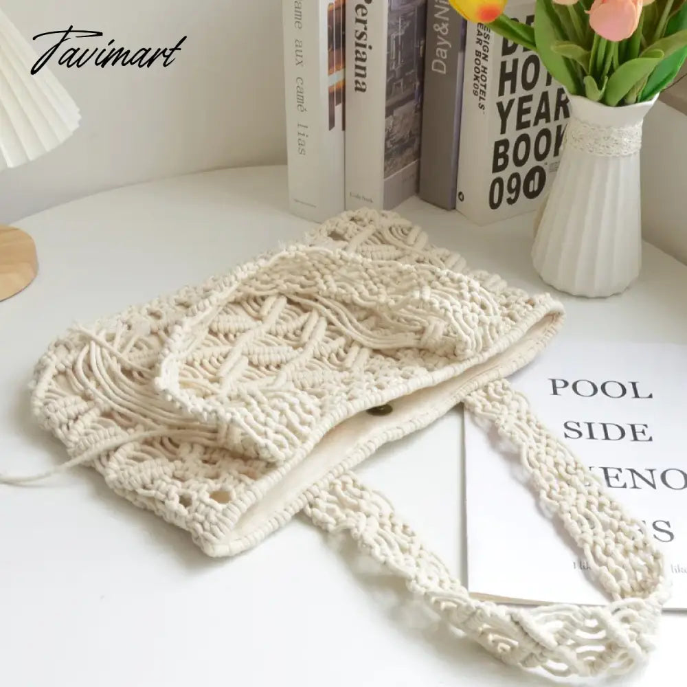 Bohemian Tote Bags For Women Luxury Designer Handbags Purses New In Cotton Rope Hand Cross Weave Hollow Out Tassel Shoulder