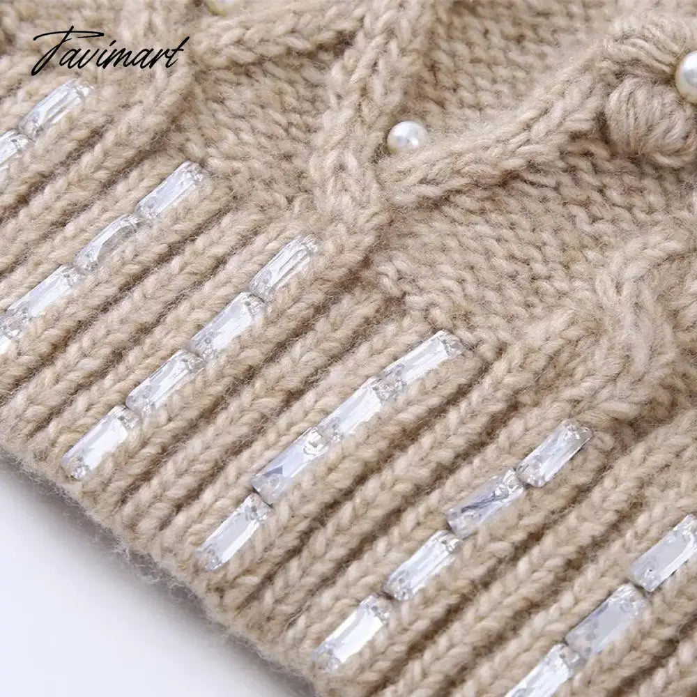 Casual O-Neck Rework Nail Bead Hot Drilling Pull Femme Long Sleeve Three-Dimensional Flower Knitwears Luxury Sweater Women
