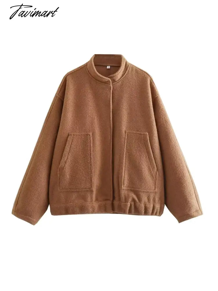 Casual Oversized Bomber Jacket For Women Streetwear Long Sleeve With Pockets Winter Coat Snap Button Female Outerwear Tops