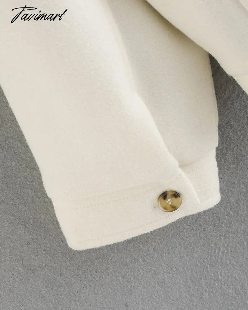 Casual White Tweed Coat Women Loose Single Breasted With Pockets Jacket Street Style Chic Tops Vintage Winter Outwear