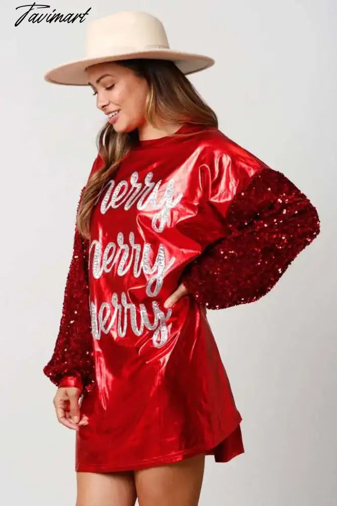Christmas Skirt Women Clothes New Fashion Sequined Patchwork Printed Dress