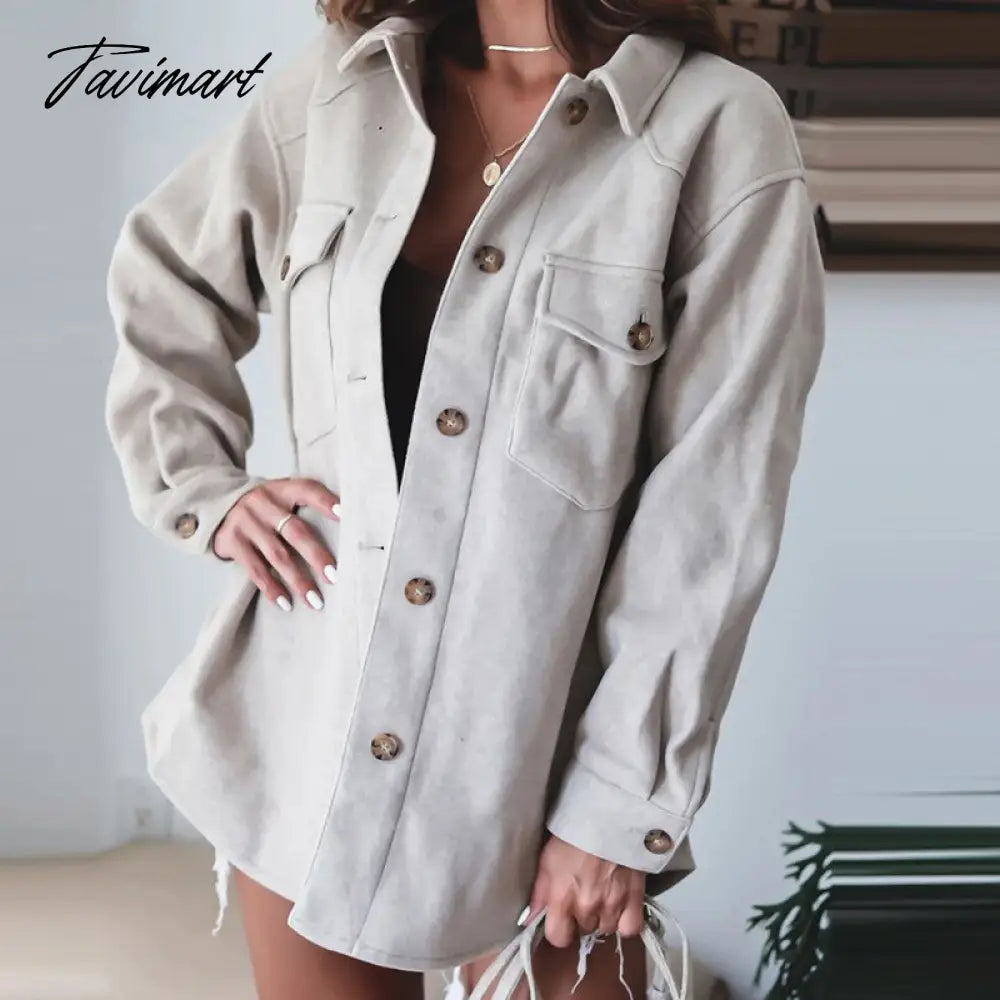 Commuter Office Ladies Button Cardigan Jackets Women Autumn Fashion Lapel Long Sleeve Coats Casual Single Breasted Loose Jacket