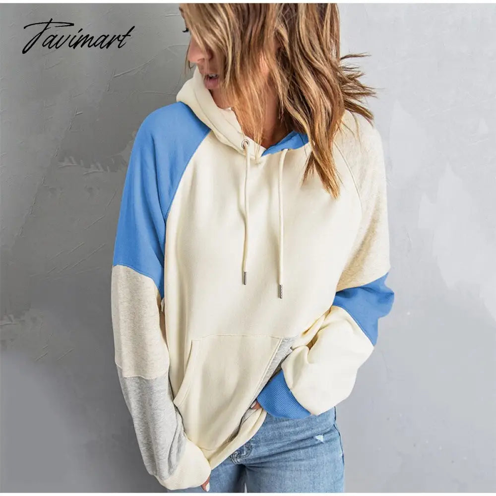 Contrast Color Long Sleeved Hooded Sweater Women Casual Long Sleeve Pocket Tops Newfemale Insert Pockets Bottom Coat
