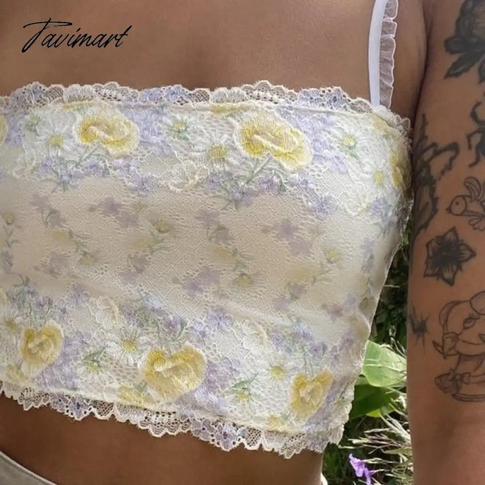 Cottage Fairy Y2K Lace Camis 00s Retro Floral Lace Slim Fit Vest Summer Backless Crop Tops Chic Women Vest Clothes