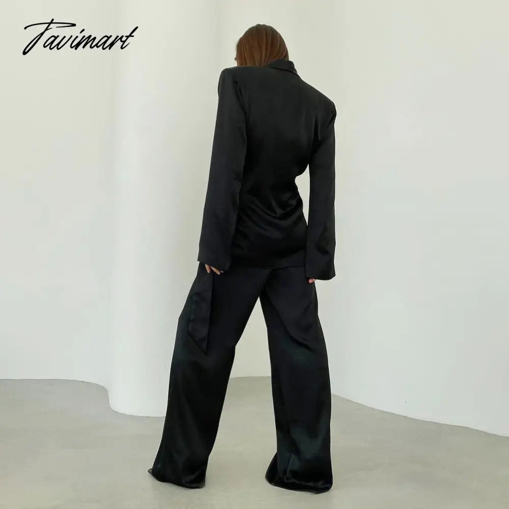 Deep V-neck Long Sleeve Bandage Blouse And Wide Leg Pants Set Ladies Casual Loose Sets Spring Chic Elegant Outwears