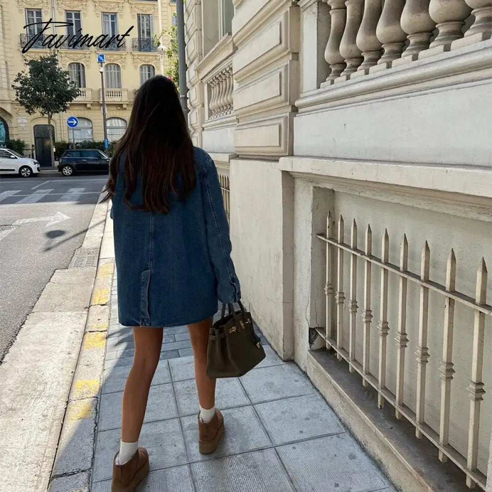 Denim Jacket For Women Jean Coat Fashion Oversized Single Button Down Jacket Femal Long Sleeve Chic Outwear With Pocket