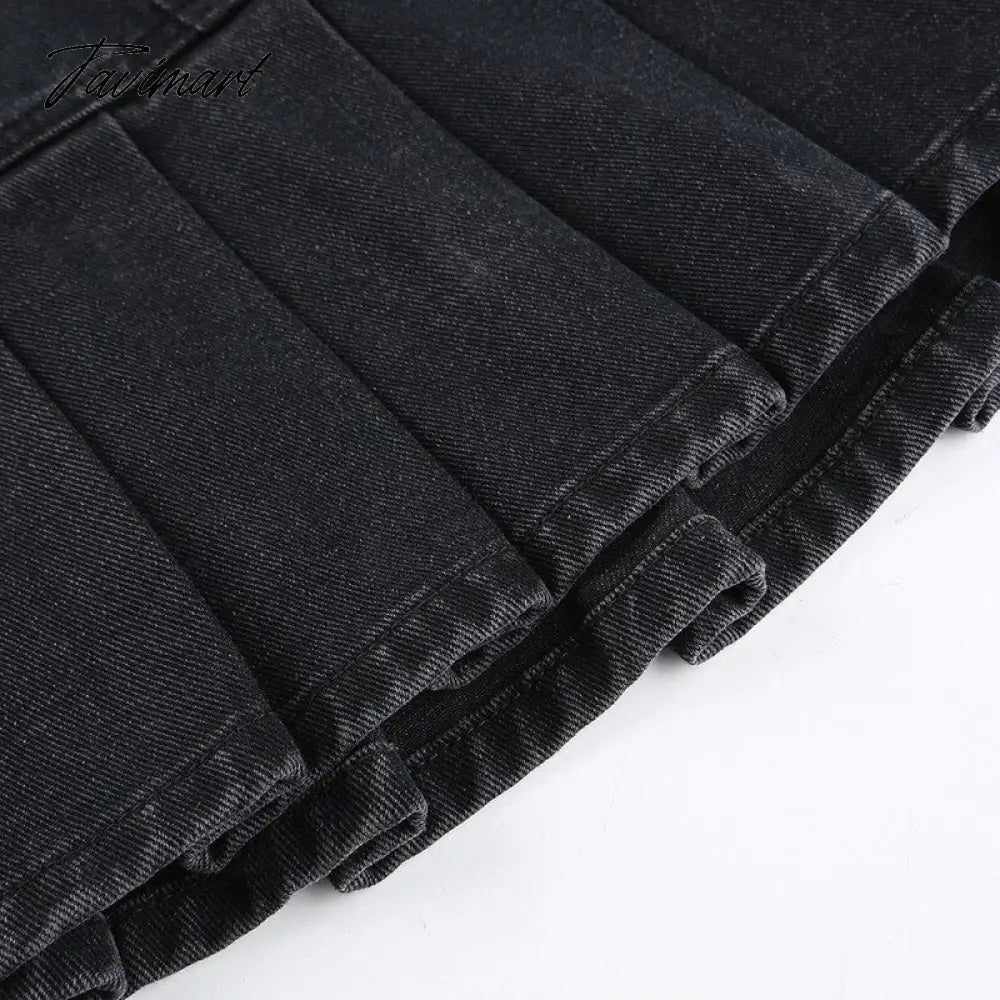 Denim Jeans Mini Skirt Micro Gothic Y2k Pleated A Line Black Korean Style Grunge Fairy Punk Streetwear Fashion Women Ladies