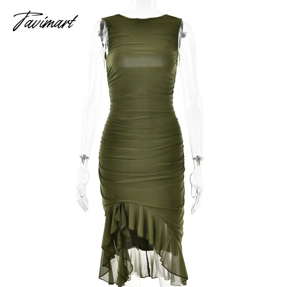 Dress Backless Prom Gown Folds Tight Dresses Summer Sleeveless Fashion Round Neck Sexy Mesh Luxury Woman Party Dress