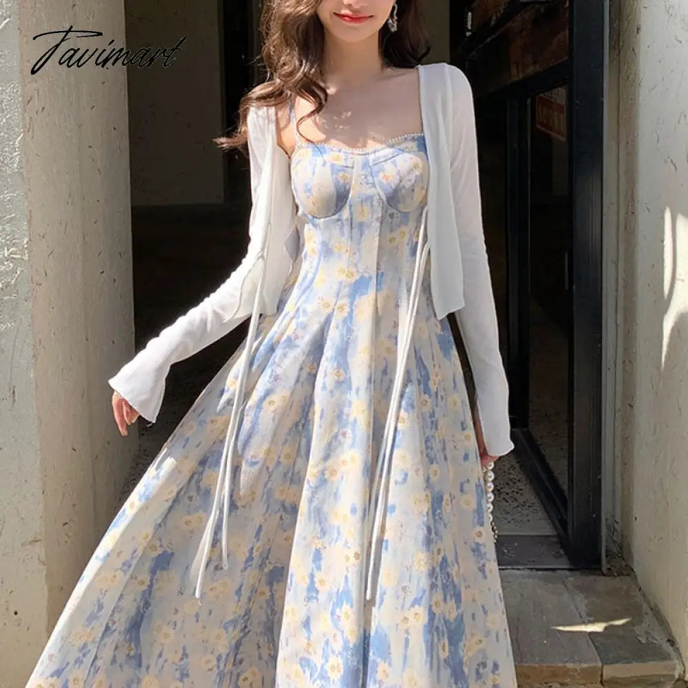 Dress Women's Summer New French Style Fairy Temperamental Strap Artistic Floral Oil Painting Dress