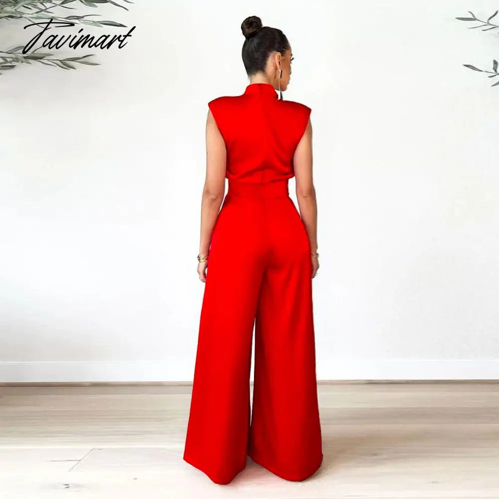 Echoine Sleeveless Turtleneck Wide Leg Jumpsuit Slim Sexy Elegant Silk Rompers Office OL Women One Piece Suit Overalls Clothing