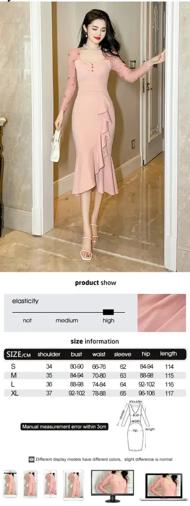 Elegant Asymmetrical Fishtail Long Dresses For Women Clothing Ladies Pink Square Collar Slim Fit Dress Mujer Robe Femme Fashion