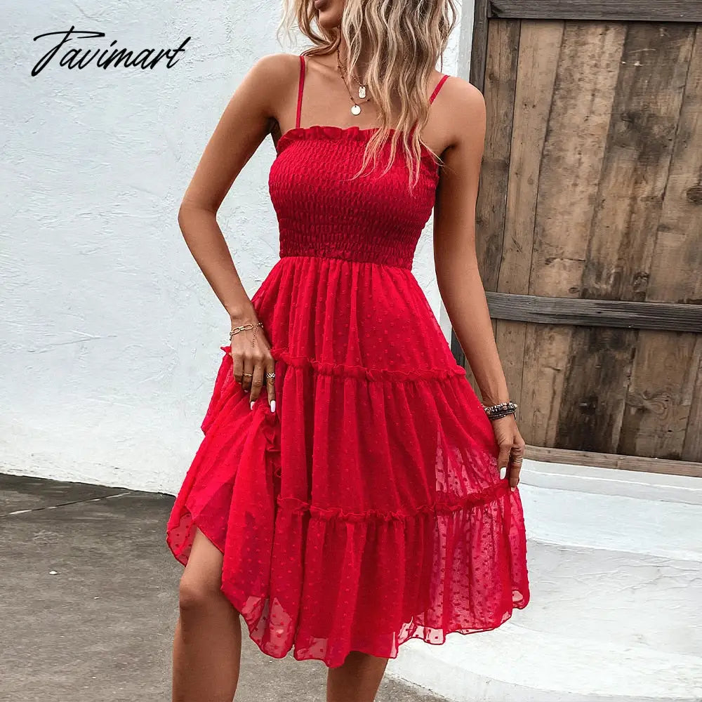 Elegant Women's Sling Dresses Summer Women Dress Sexy Backless V-neck Split Lace up Elastic Waist Midi A-Line Dress