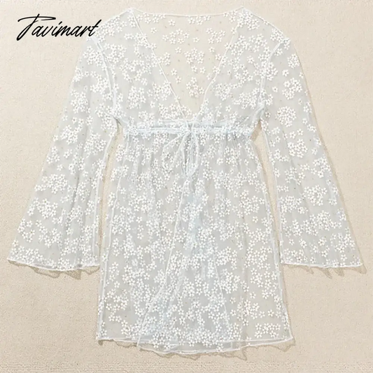 Embroidered See-Through Cardigan Cover-Up Three Piece Bikini Separate Bandeau Micro Monokini Sexy Swimsuit Underwear Swimwear