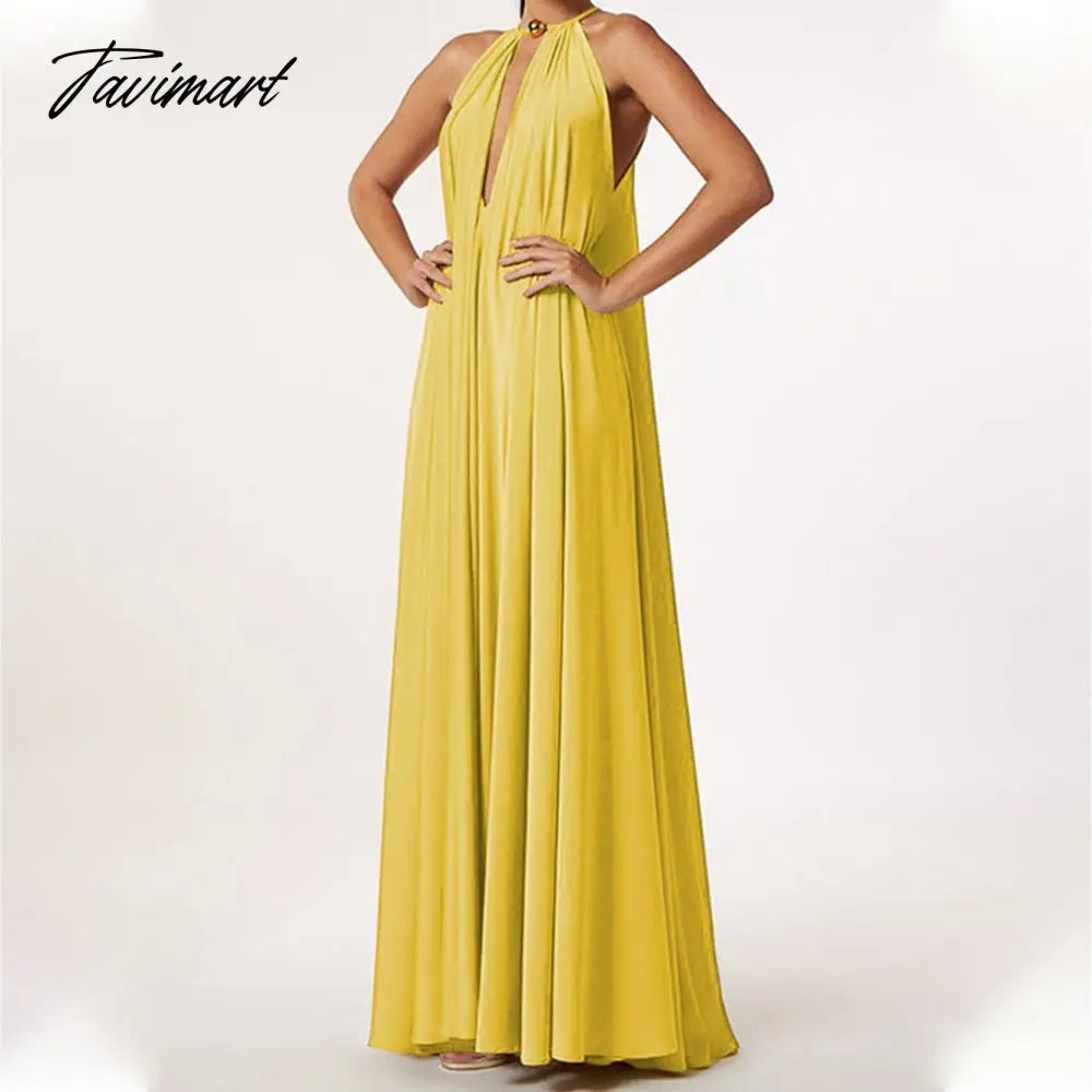 Fashion Elegant Ladies Robe Dress Hollow Sleeveless Beach Casual Women's High Waist Pleated Solid Color Evening Dress
