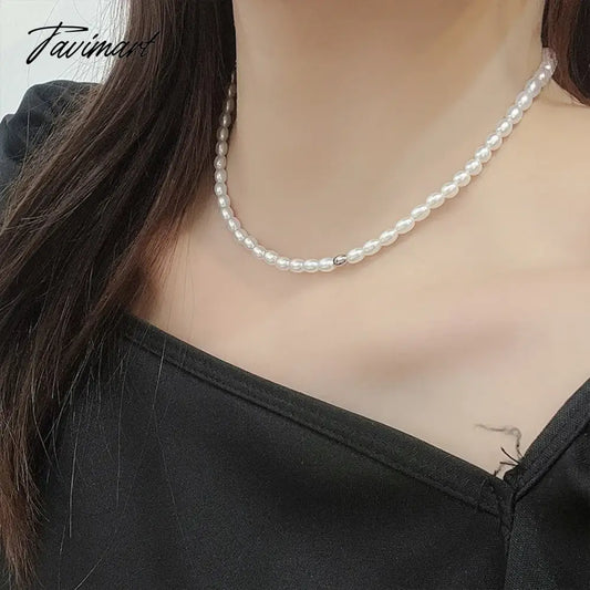 Fashion Metallic Simple Oval Pearl Choker Necklace For Women Bridal Wedding Party Jewelry