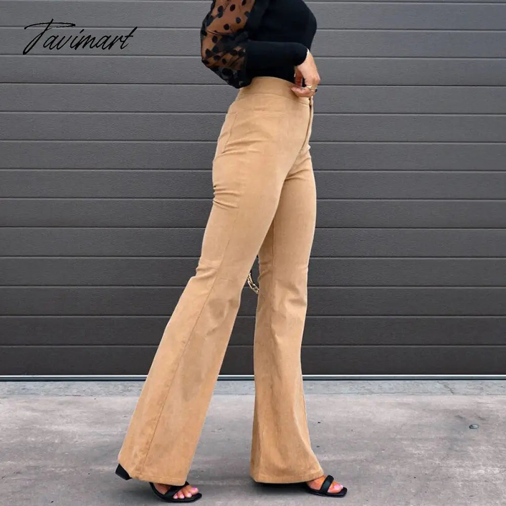 Fashion Office Ladies Commute High Waist Long Pants Sexy Corduroy Casual Trousers Mujer Spring Autumn New Women Slim Flare Pants