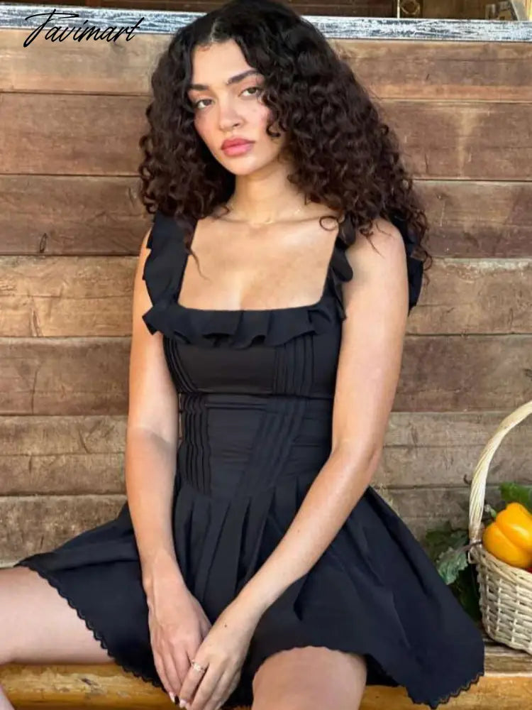 Fashion Sleeveless High Waist Mini Corset Dresses Women Elegant Summer Ruffles Backless Tunics A-line Holiday Party Dress