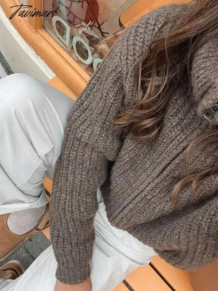 Fashion Solid Turtleneck Sweater For Women Casual Loose Long Sleeve Zippered Knit Cardigan Autumn Female High Streetwear