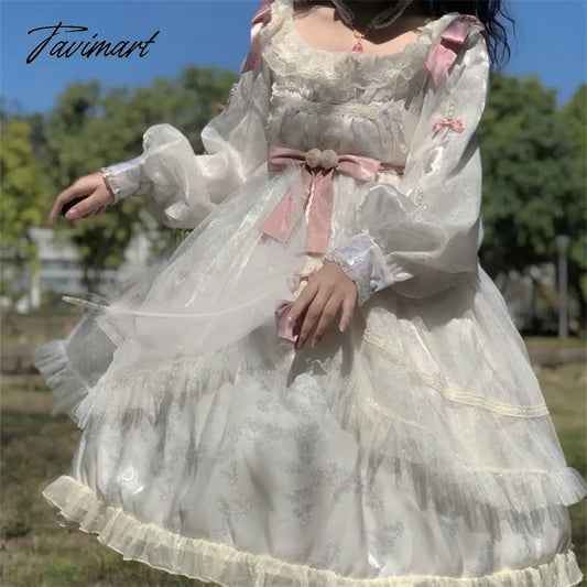 First Love Poem White Lolita Op Daily Wear Sweet Girl Kawaii Lolitas Dress Long Sleeve Elegant Flower Wedding Vintage Necklace
