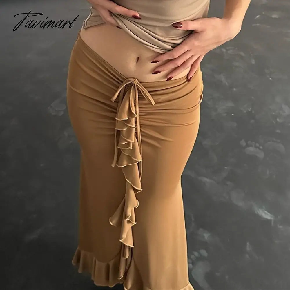Fishtail Skirt Flounces Midi Skirt Low Waist Tweed dress Folds Night Club Outfit Fashion Sexy Women's Dresses Luxury