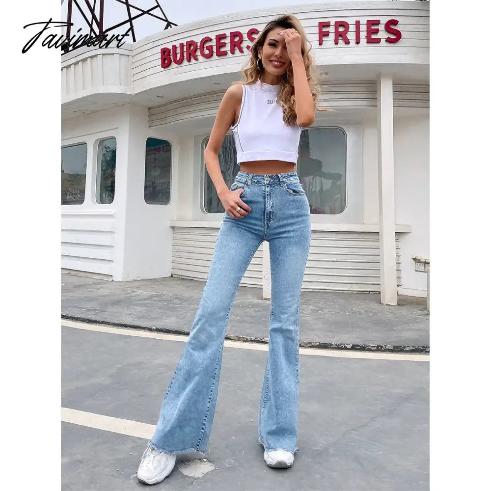 Flared jeans women new elastic high waist splicing wide leg trousers durable comfortable mop pants women's denim pants
