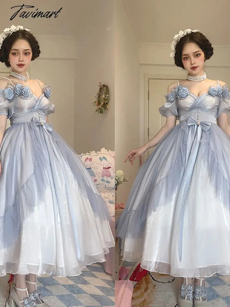 Flower Wedding Lolita Dress Light Gradient Blue Rose Fairy Princess Kawaii Sweet Elegant Lolitas Tea Party Dresses Victorian