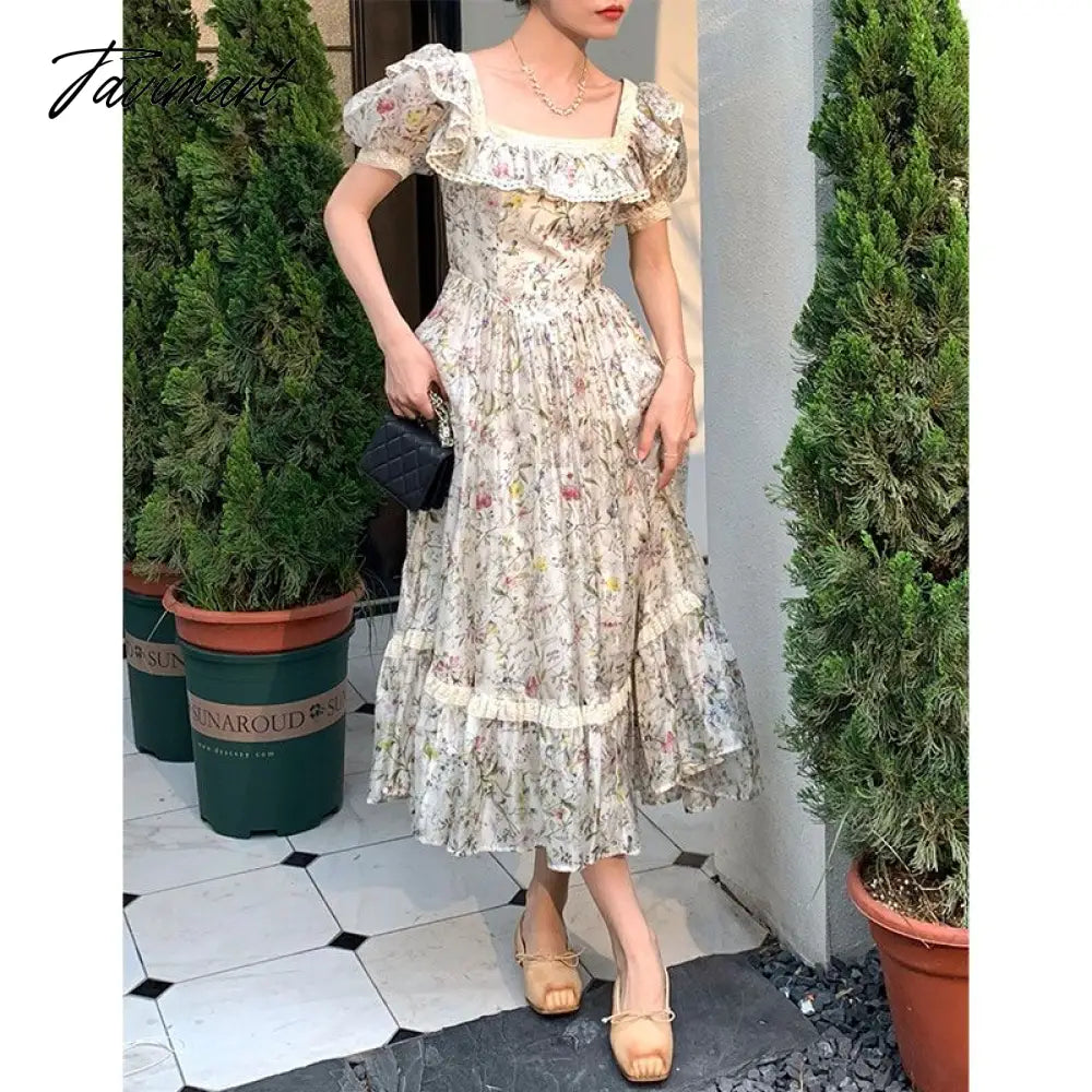French Vintage Ruffles Puffle Sleeve Dress Summer Princess Palace Dress Evening Party Dress birthday dress women prom dress