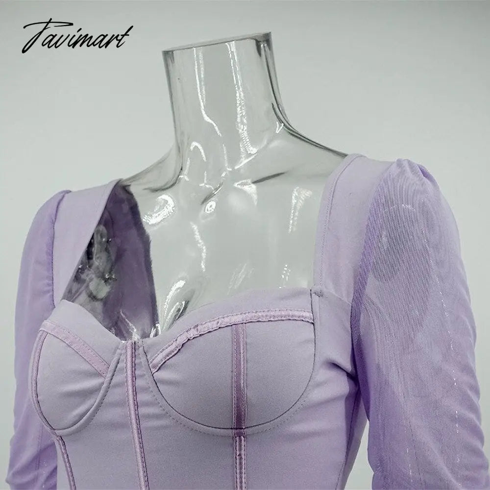 High Quality Summer Crop Top Women New Arrivals Mesh Bodycon Top Long Sleeve Blouse Casual Wine Pads Boning Top for Party