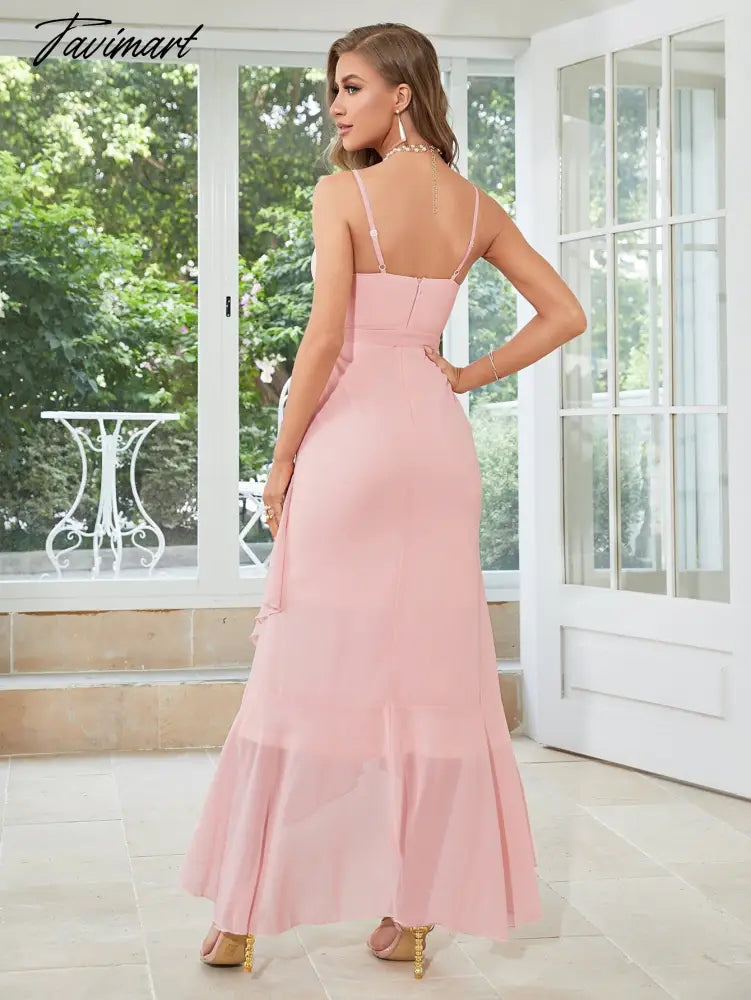 High Quality Women Maxi Dress Summer Fashion Casual Solid V Neck Sling Nipped Waist Lace Up Ruffle Loose Elegant Sexy Dresses