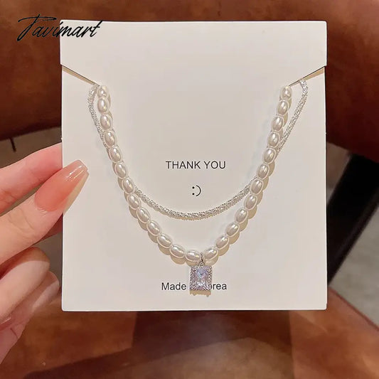 JWER Luxury Pearl Rhinestone Necklace Choker Necklace Penadnt Chain Bling Necklace Valentine Day Bridesmaid Gift Wedding Jewelry