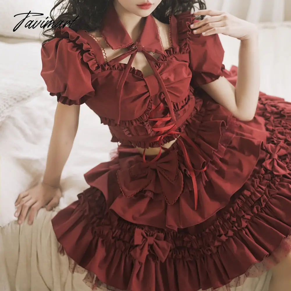 Kawaii Fashion Loli Op Dress Sweet Girls Singing Clothes Split Lolita Set Dark Girl Gothic Lolita Short Top Skirt Kc Summer