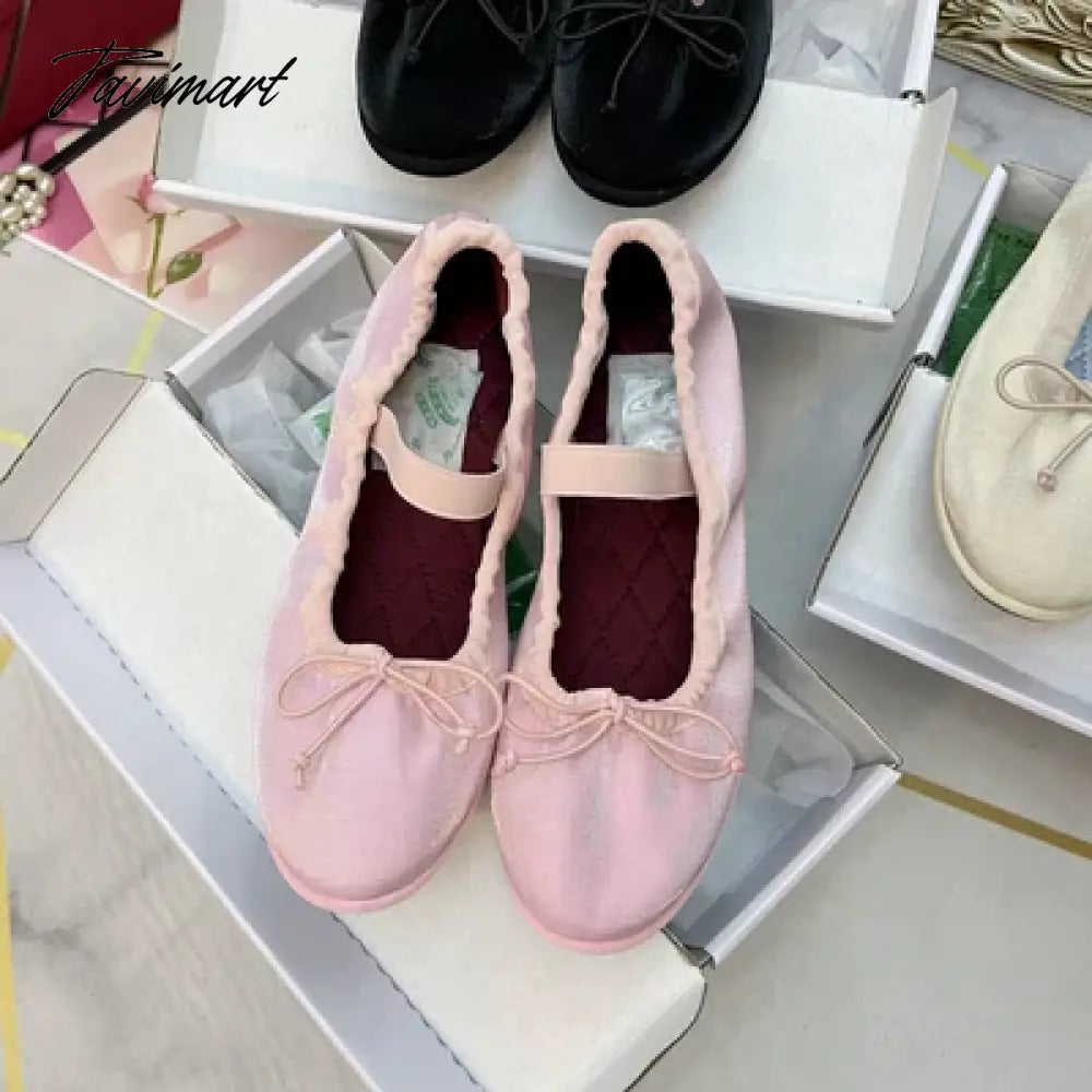 Korea Flats Spring/Autumn Flats Women Shoes Fashion Mary Jane Shoes Round Toe Women's Shoes Bow Silk Satin Ballet Flats