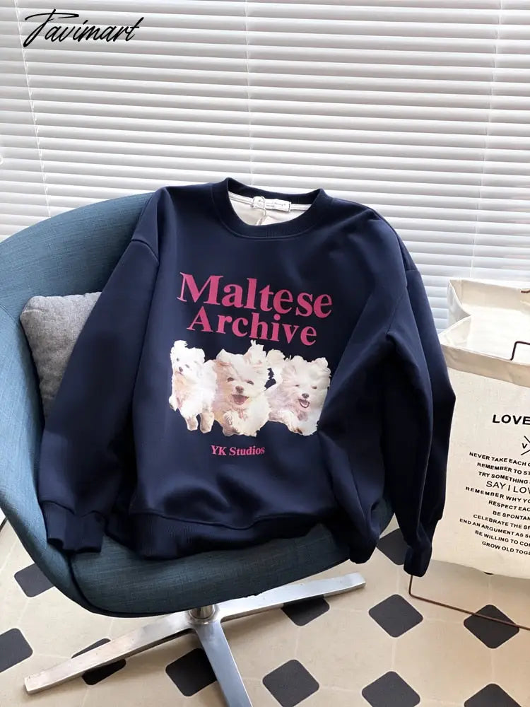 Korean Designer Cute Streetwear Fashion Vintage Y2K Sweatshirt Winter Fleece Long Sleeve Pullover Crewneck Sweatshirt Women