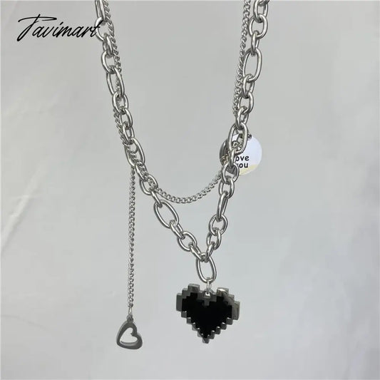 Korean Fashion Women Pendant Necklaces Fine Double Link Chain Metal Heart Party Punk Necklace New Senior Jewelry Gift
