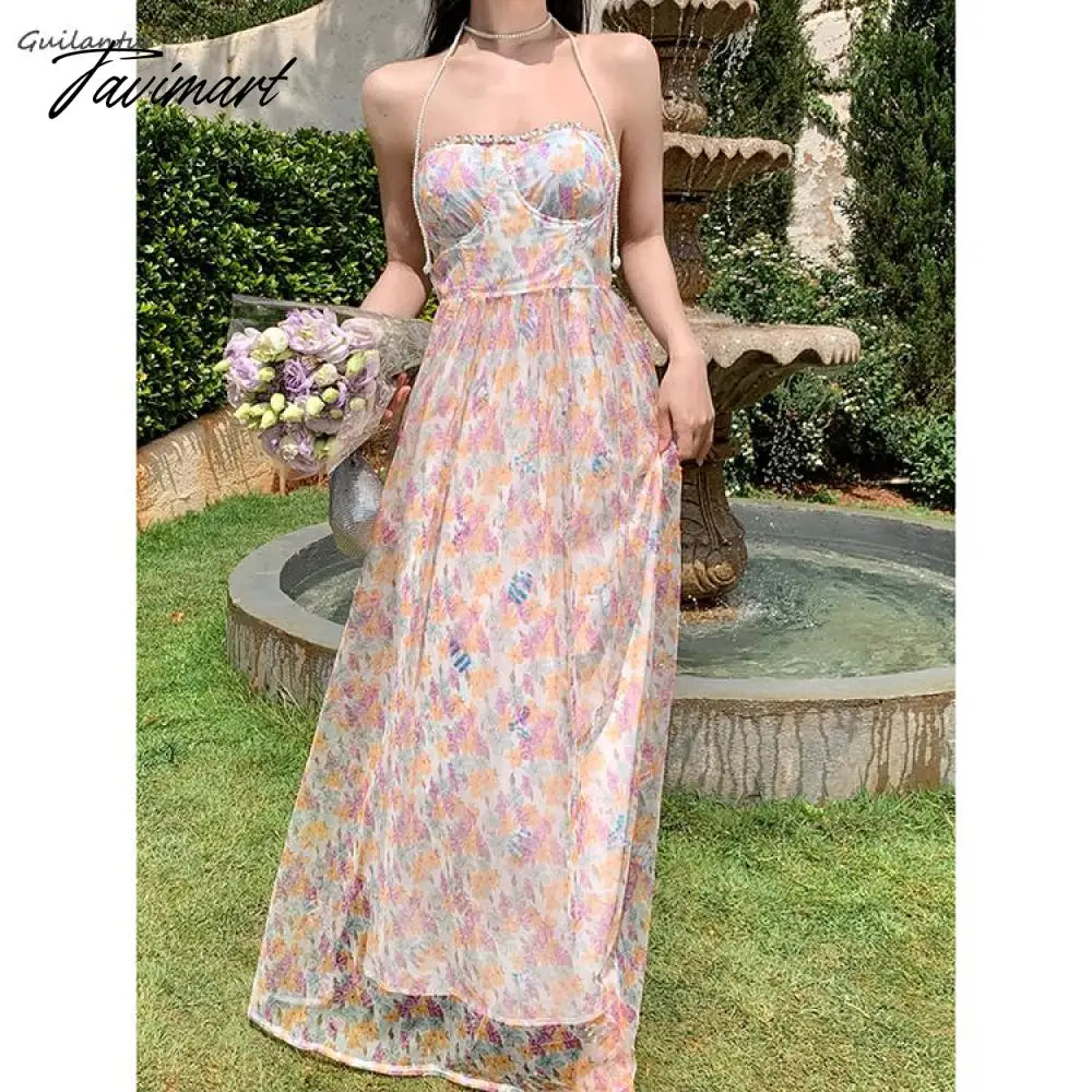 Korean Style Elegant Evening Party Fairy Dress Summer Strapless Sleeveless Off The Shoulder Long Dress Backless Beach Maxi Dress