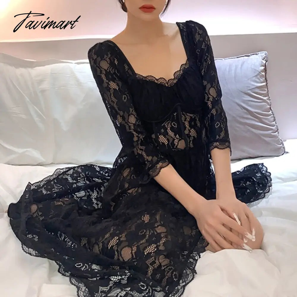 Lace Maxi Dresses for Women Gothic Dress Fashion Party Vacation Beach Sexy Split Long Dress Princess Sleeve Full Dress