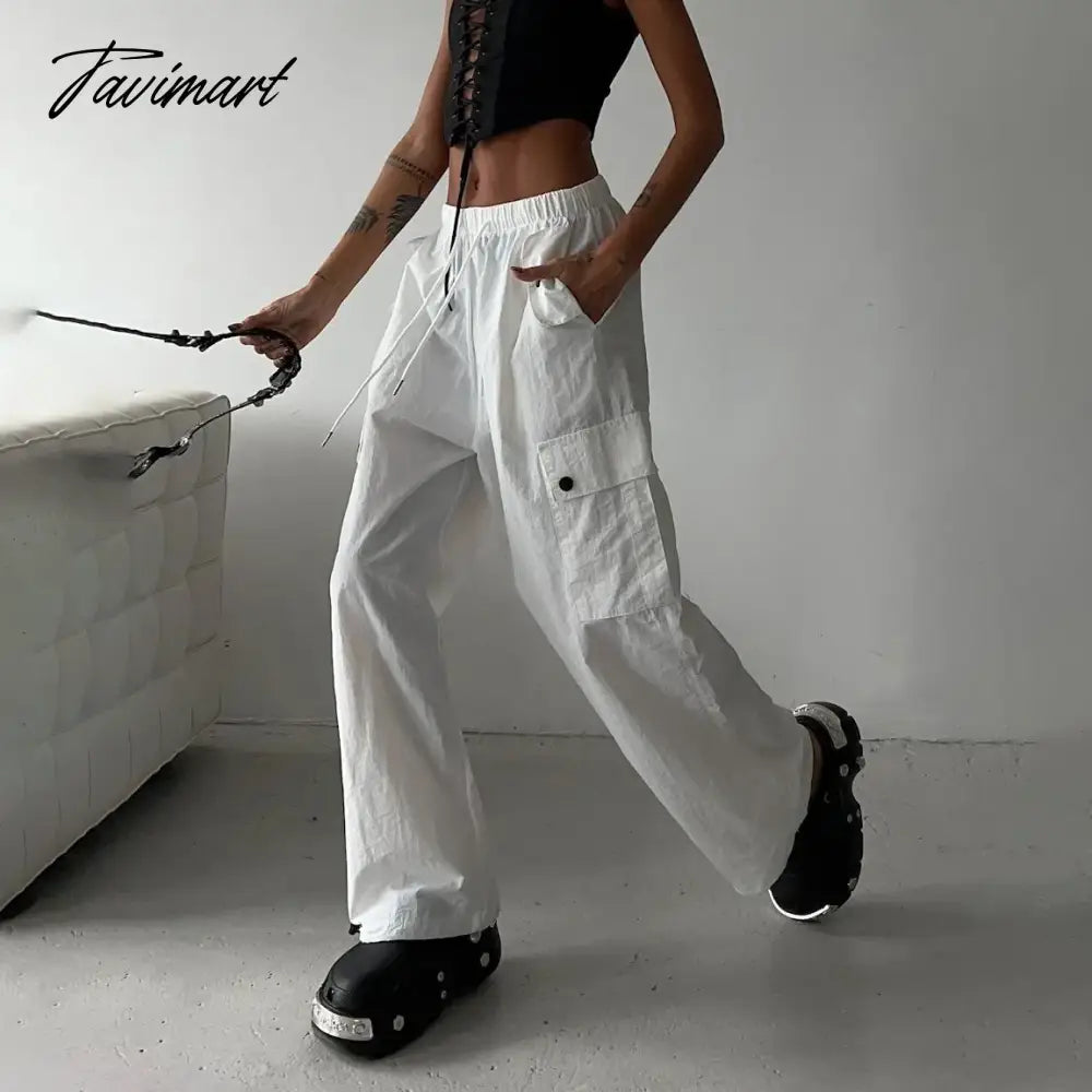 Lace Up Cargo Pants Women Summer High Waist Loose Solid Long Pant Femme Streetwear Casual Baggy Bottoms Women's Clothing
