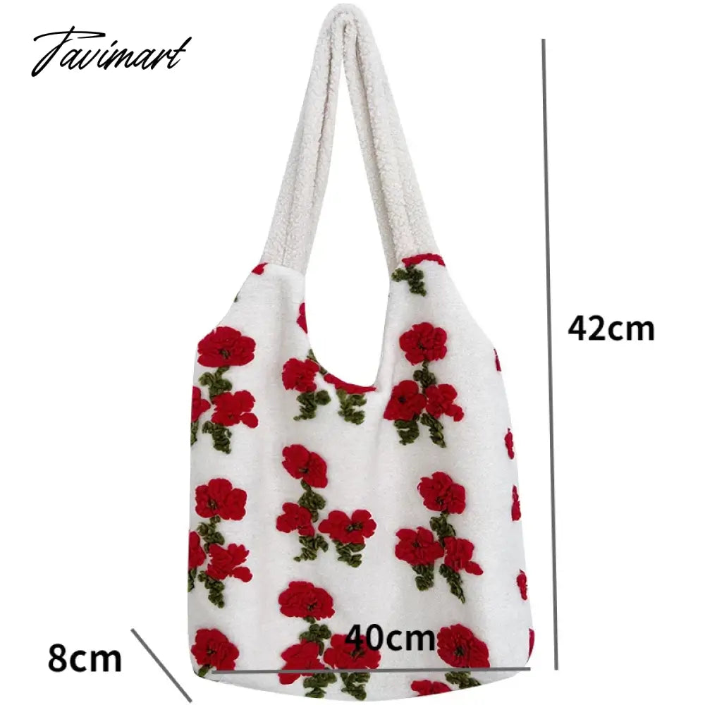 Ladies Korean Version Winter Plush Shoulder Bag Rose Flower Handbag Casual Large Capacity Shopper Tote Bags for Women