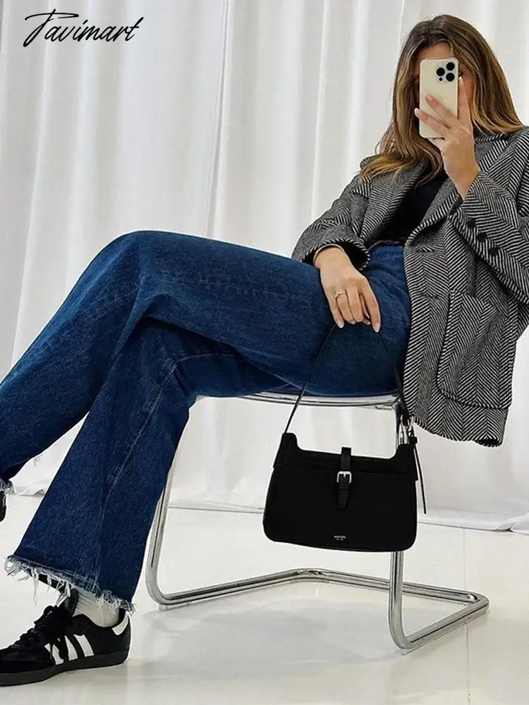 Lapel Striped Pocket Trench Coat Autumn Single Breasetd Thicken Overcoat Women's Long Sleeve Vintage Commuter Jackets