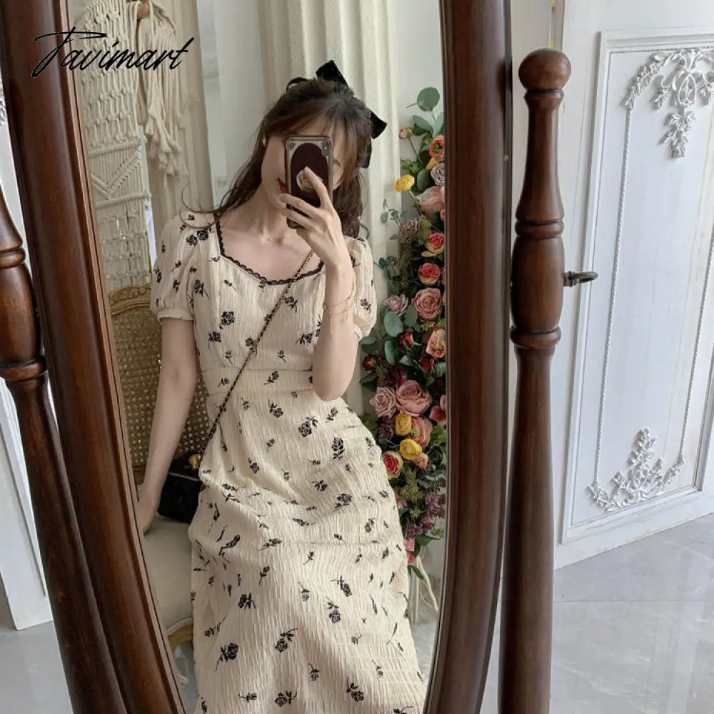 Lolita Pink Dress One Piece Casual Puff Sleeve Slim Lace Chiffon Dress Elegant Designer Women Clothing French Bandage New Dress