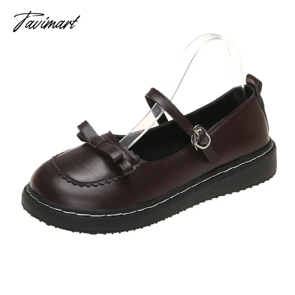 Lolita Shoes Bow Mary Janes Shoes Platform Women Flats Leather Round Toe Casual Shoes Girls Princess Shoes Black Oxford 9090N