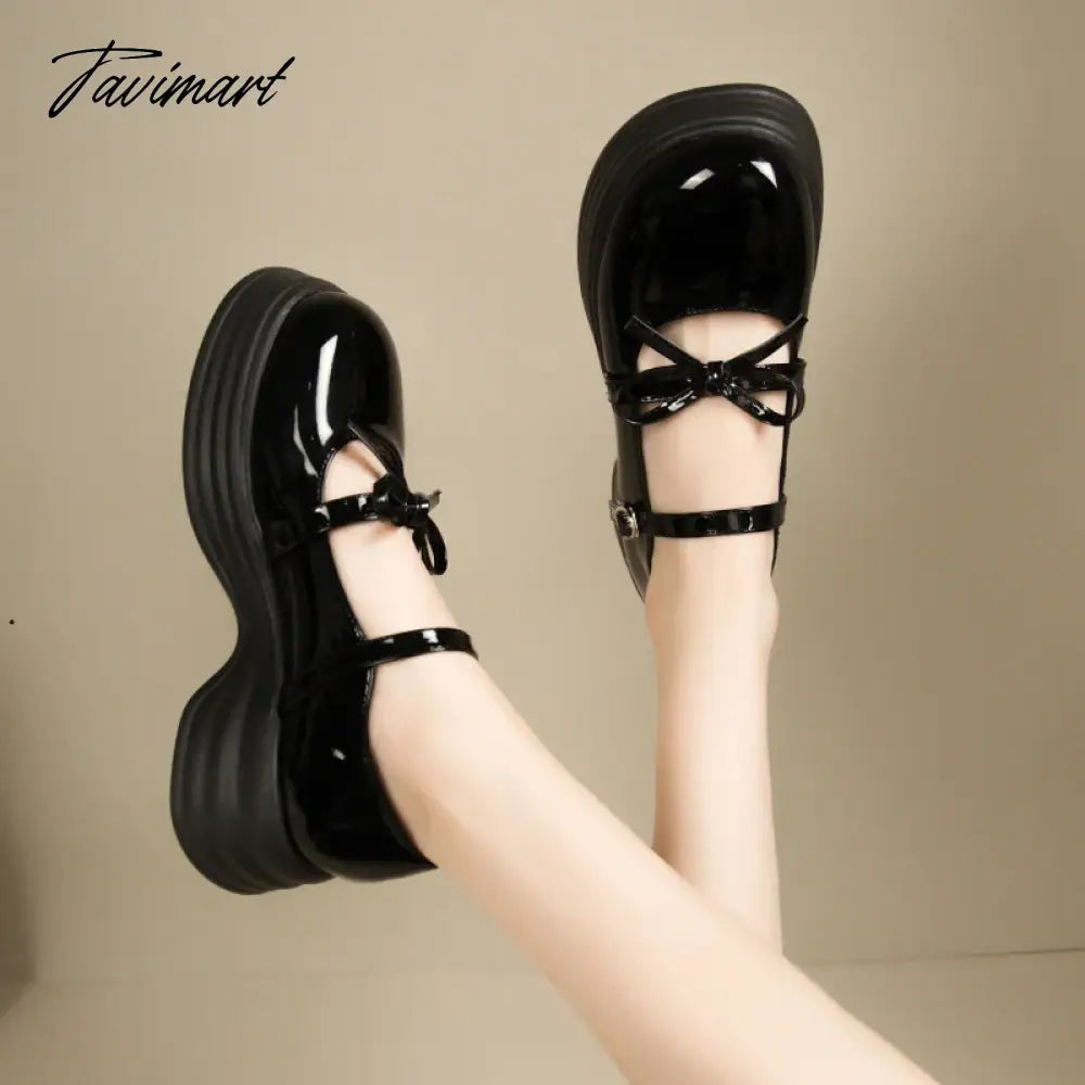 Lolita Shoes Women's Flat on Platform Patent Leather Shoes Round Toe Mary Janes Shoes Bow Designer Thick Sole Girls Shoes 1533N