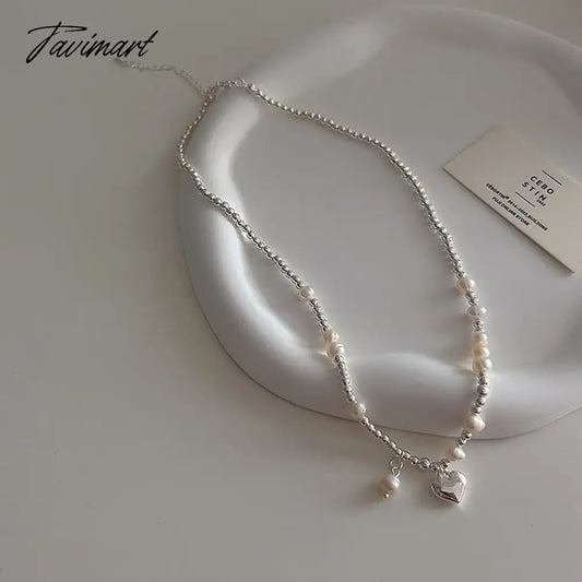 Minar INS Fashion Genuine Freshwater Pearl Chokers Necklace for Women Silver Color Beads Strand Heart Pendant Necklaces Jewelry