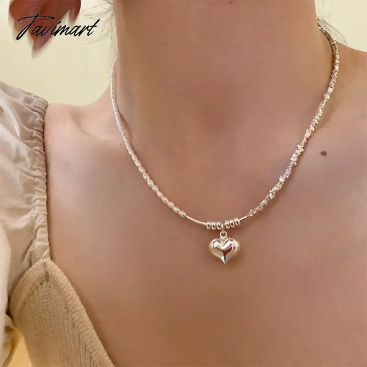 Minar Stylish Irregular Freshwater Pearl Choker Necklace for Women Silver Color Heart Asymmetric Chain Pendant Necklaces Jewelry